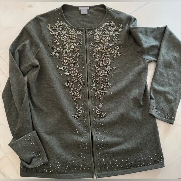 Ann Taylor Ultra Fine Merino Wool Beaded Cardigan Sz S - Picture 2 of 11